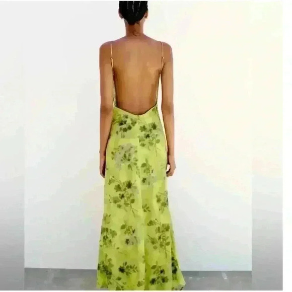 Zara Women’s Floral Vibrant Green Maxi Dress size Large - Picture 2 of 14